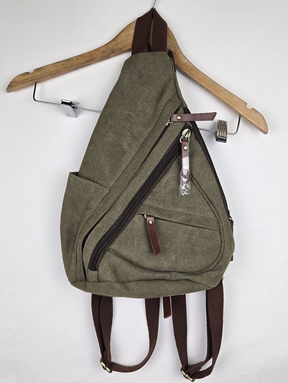Unisex Antik Kraft Military Green Canvas Sling Bag